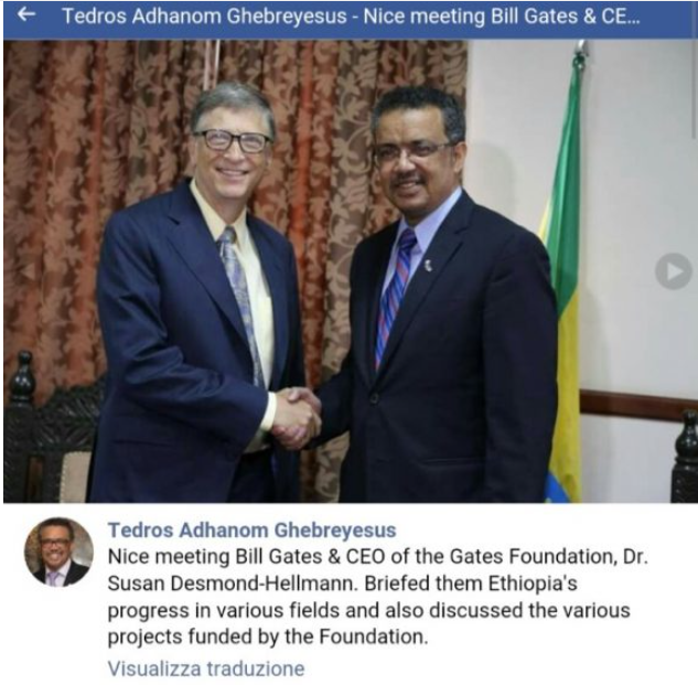 Photo of Bill Gates shaking hands with Tedros